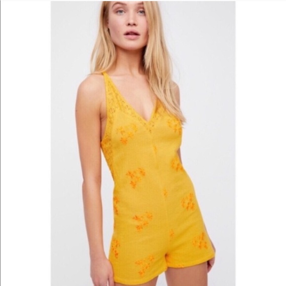 NWT Free People Yellow Lace Romper - Picture 3 of 4